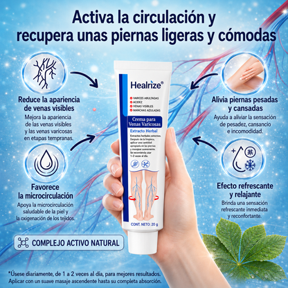 Healrize® Crema para Várices y Circulación – Piernas más ligeras y apariencia visiblemente mejorada