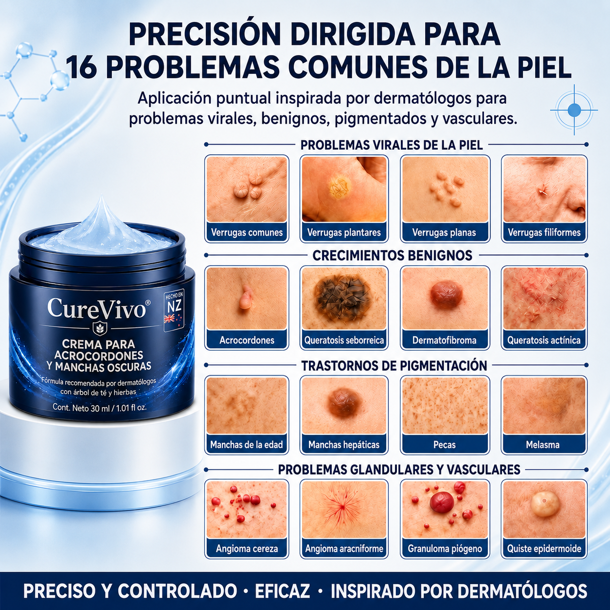 🥑1️⃣ CureVivo® Crema de 7 Días para Acrocordones y Manchas (Fórmula sin dolor · Sin cicatrices)