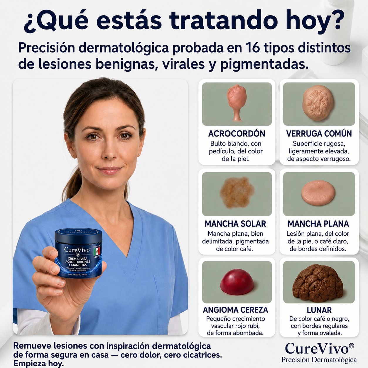 🥑1️⃣ CureVivo® Crema de 7 Días para Acrocordones y Manchas (Fórmula sin dolor · Sin cicatrices)
